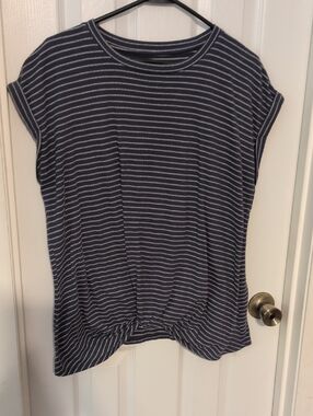 Striped Navy Short-Sleeve Knot Front Top